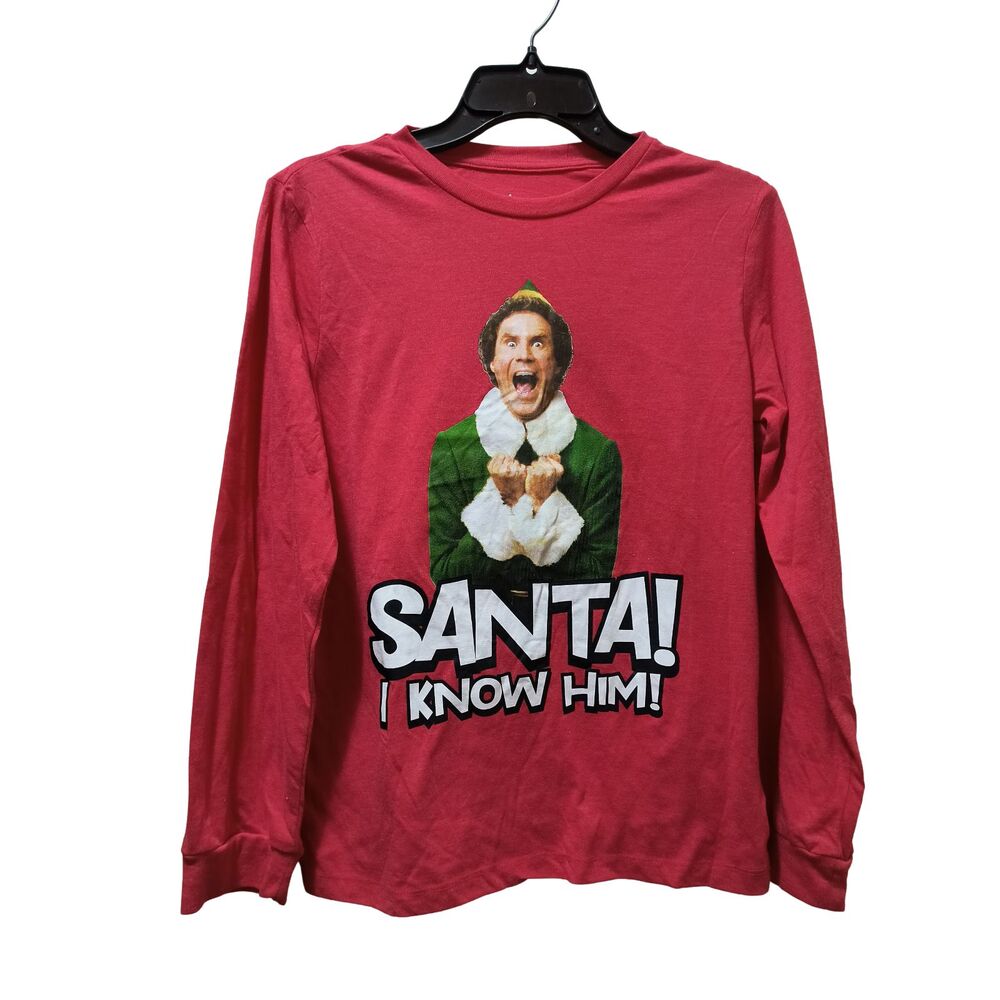 Elf Movie Christmas Long Sleeve T-Shirt Boys XL (14/16) Red Santa I Know Him